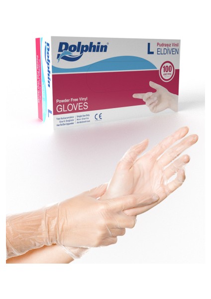 Dolphin Beyaz Vinil Eldiven Pudrasız (L) 100LÜ Paket