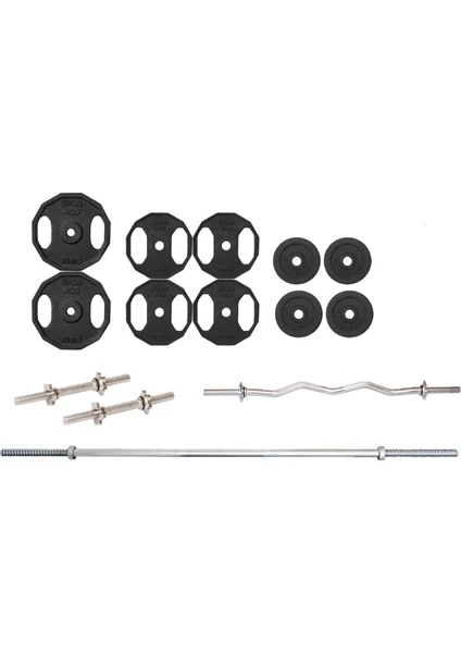 ACD Spor 65 kg Döküm Halter Vidalı Dambıl Set 150 cm Uzun Barlı ve Z Bar