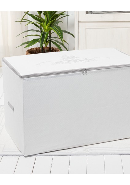 Çiçek Desen Baskılı Hurç - Beyaz - 74x46x46 cm