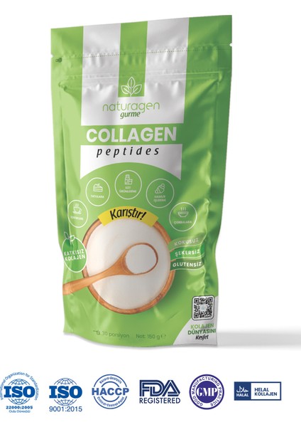 2'li Gurme %100 Saf Collagen Peptides 150 gr (tip 1&tip 3 Sığır Peptit ) 2 X150 gram