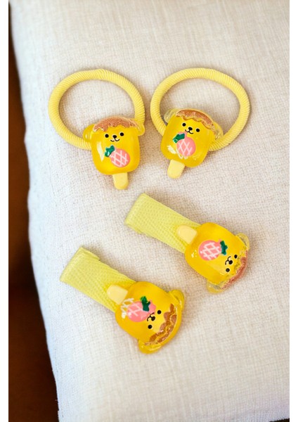 Çocuk 4 Adet Figürlü Lastik ve Pens Toka Seti