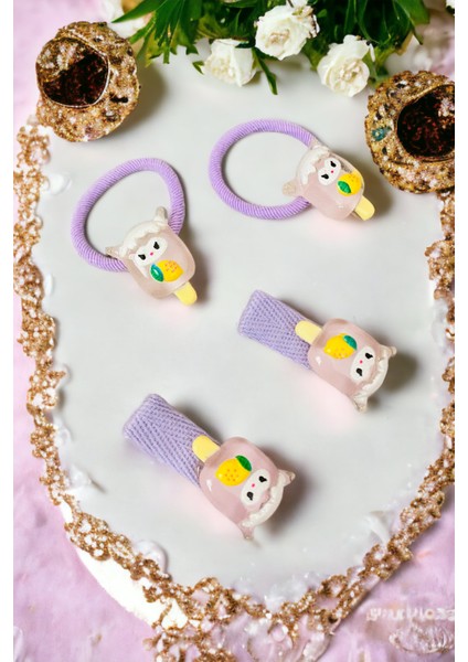 Çocuk 4 Adet Figürlü Lastik ve Pens Toka Seti