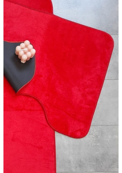 Ultrasoft Düz Kırmızı 3’lü Banyo Halısı Paspası Seti Kaymaz Deri Tabanlı Yıkanabilir Klozet Takımı indirimleri