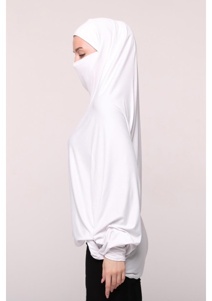 Kollu Sufle Çarşaf Üstü Peçeli Pratik Tesettür Hijab - Nikaplı Namaz Örtüsü - Beyaz fiyatları