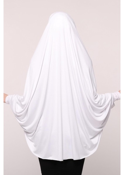 Kollu Sufle Çarşaf Üstü Peçeli Pratik Tesettür Hijab - Nikaplı Namaz Örtüsü - Beyaz modelleri