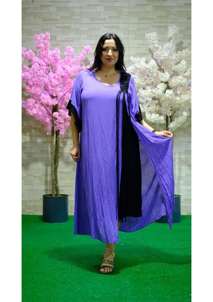 Kadın Bisiklet Yaka Makrome Detaylı Vual Pamuk Otantik Elbise