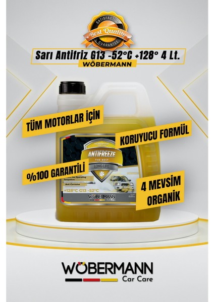 Sarı Antifriz 4 Mevsim Organik G13 -52°c 4 Lt.