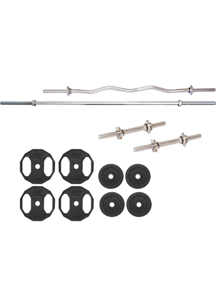 ACD Spor 45 kg Döküm Halter Dambıl Ağırlık 120 cm Uzun Bar ve Z Barlı Set