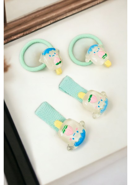 Çocuk 4 Adet Figürlü Lastik ve Pens Toka Seti