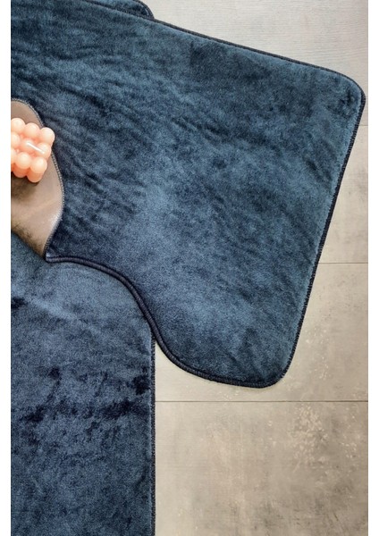 Ultrasoft Düz Lacivert 2'li Banyo Halısı Paspası Seti Kaymaz Deri Tabanlı Yıkanabilir Klozet Takımı modelleri