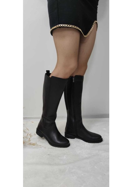 Deri Siyah Uzun Fermuarlı Kadın Çizme - Siyah - 36 - St01298-Siyah-36 fiyatları