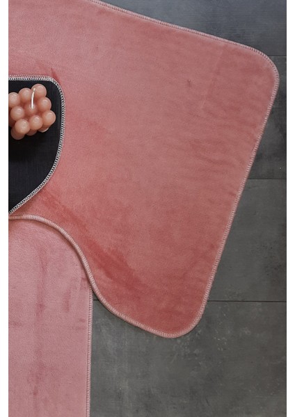 Ultrasoft Düz Pudra 2'li Banyo Halısı Paspası Seti Kaymaz Taban Makinede Yıkanabilir Klozet Takımı