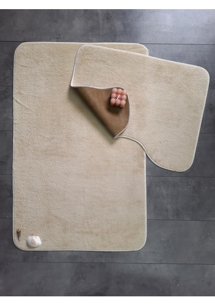 Ultrasoft Düz Vizon 2'li Banyo Halısı Paspası Seti Kaymaz Taban Makinede Yıkanabilir Klozet Takımı