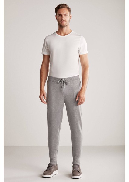 Açık Gri Merino Yün Activewear Triko Pantolon