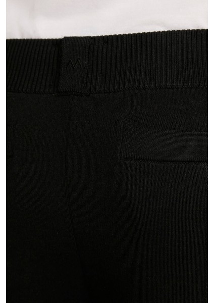 Siyah Merino Yün Activewear Triko Pantolon