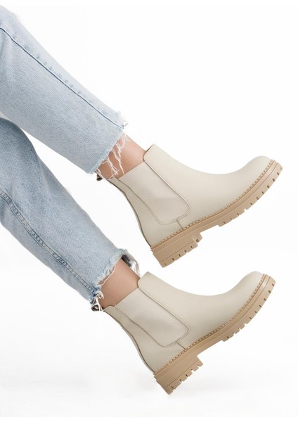 Rosalinda Yan Lastik Detaylı Deri Kadın Bot Bej modelleri