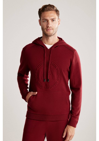 M Logolu Kapüşonlu Bordo Hoody