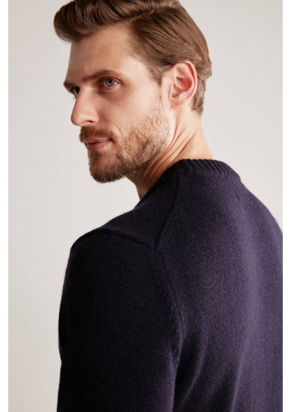 Baklava Desenli Lambswool Lacivert Kazak fırsatları