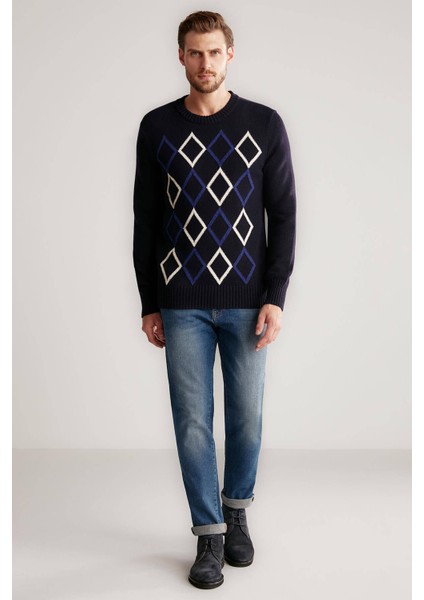 Baklava Desenli Lambswool Lacivert Kazak indirimleri