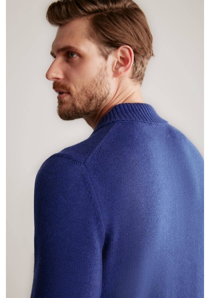 Baklava Desenli Polo Yaka Lambswool Indigo Mavi Kazak modelleri