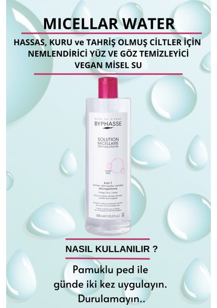 Micellar Yüz ve Makyaj Temizleyici Misel Su Kuru,hassas ve Allerjiye Meyilli Ciltler 500ML