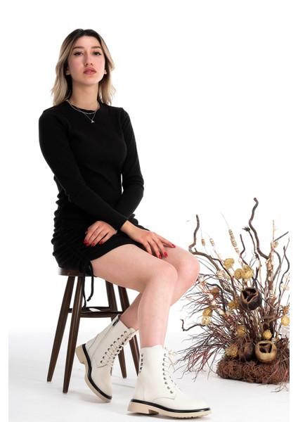 Deri Zımba Detaylı Fermuarlı Rahat Kadın Bot Ayakkabı modelleri