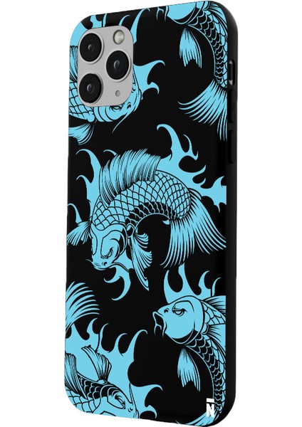 iPhone 11 Pro Silikon Japon Balıkları Mavi Koi Balığı Siyah Renkli Telefon Kılıfı fiyatları