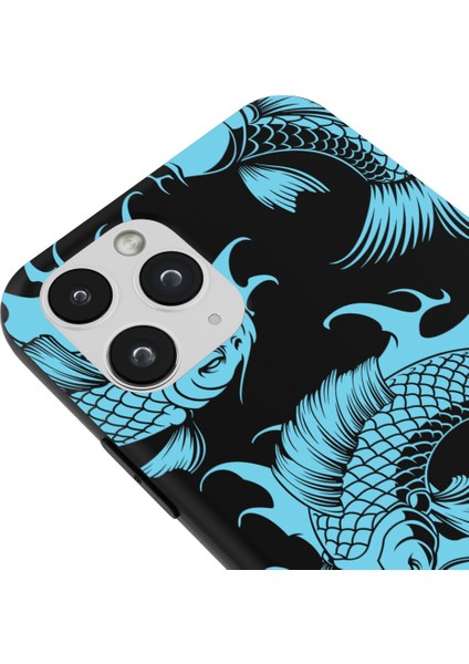 iPhone 11 Pro Silikon Japon Balıkları Mavi Koi Balığı Siyah Renkli Telefon Kılıfı modelleri