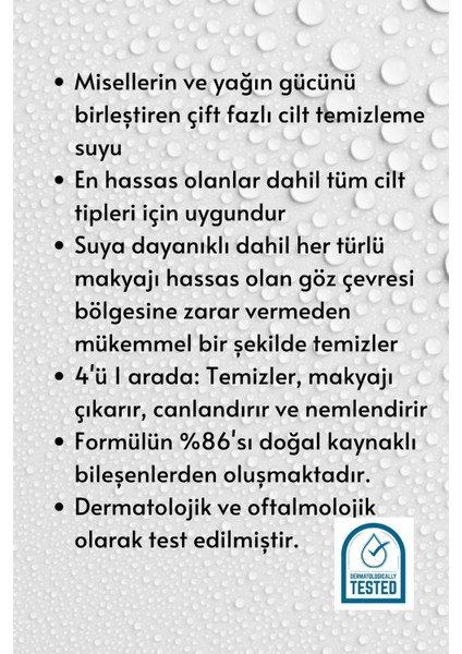 Micellar Çift Fazlı Yüz ve Makyaj Temizleyici Tüm Ciltler 500ML