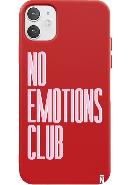 iPhone 11 Silikon Özel Tasarım Yazılı Duygusuz No Emotions Club Kırmızı Renkli Telefon Kılıfı