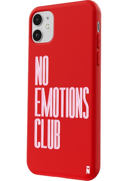 iPhone 11 Silikon Özel Tasarım Yazılı Duygusuz No Emotions Club Kırmızı Renkli Telefon Kılıfı
