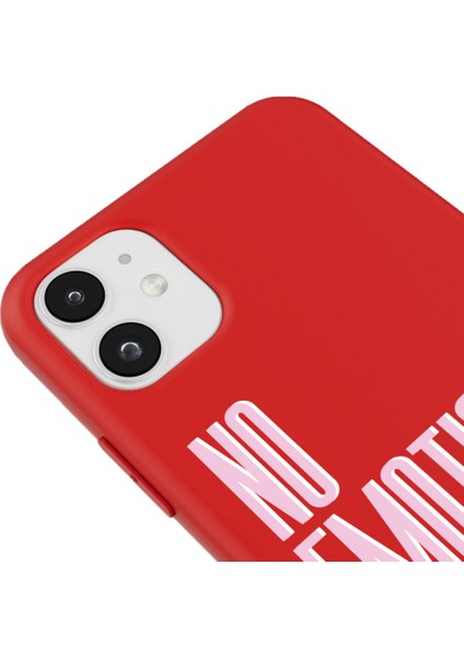 iPhone 11 Silikon Özel Tasarım Yazılı Duygusuz No Emotions Club Kırmızı Renkli Telefon Kılıfı