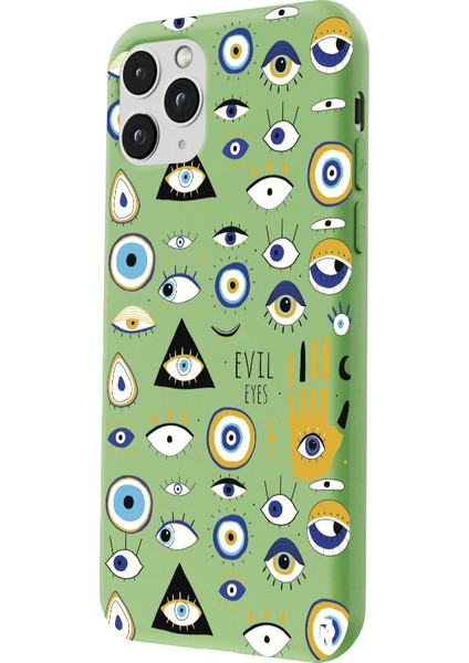 iPhone 11 Pro Max Silikon Özel Tasarım Nazar Evil Eyes Üçgen Gözler Yeşil Renkli Telefon Kılıfı fiyatları