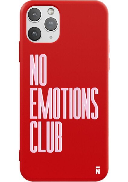 iPhone 11 Pro Max Silikon Özel Tasarım Yazılı Duygusuz No Emotions Club Kırmızı Renkli Telefon Kılıfı