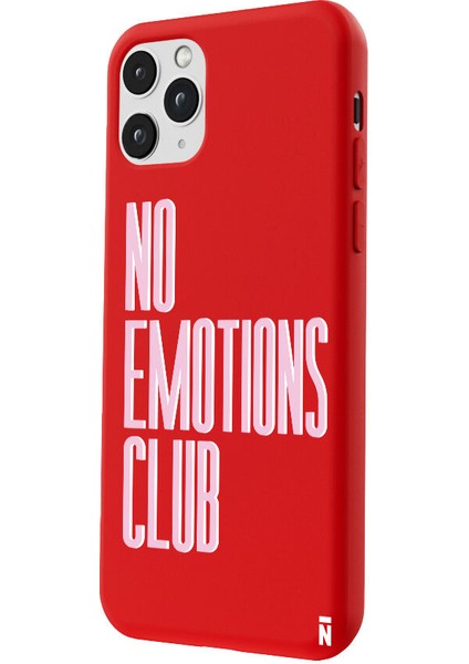 iPhone 11 Pro Max Silikon Özel Tasarım Yazılı Duygusuz No Emotions Club Kırmızı Renkli Telefon Kılıfı