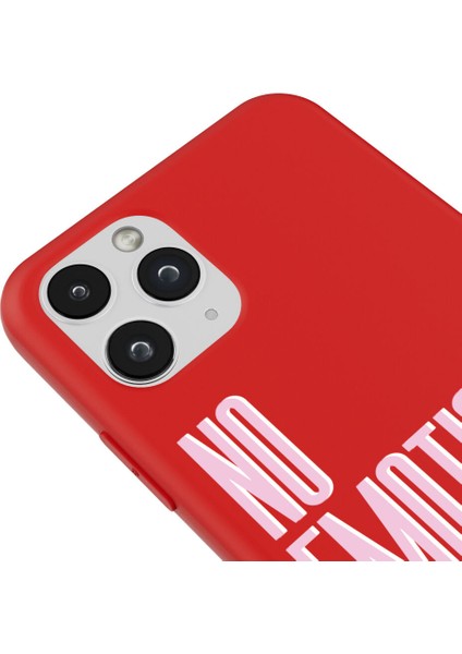 iPhone 11 Pro Max Silikon Özel Tasarım Yazılı Duygusuz No Emotions Club Kırmızı Renkli Telefon Kılıfı