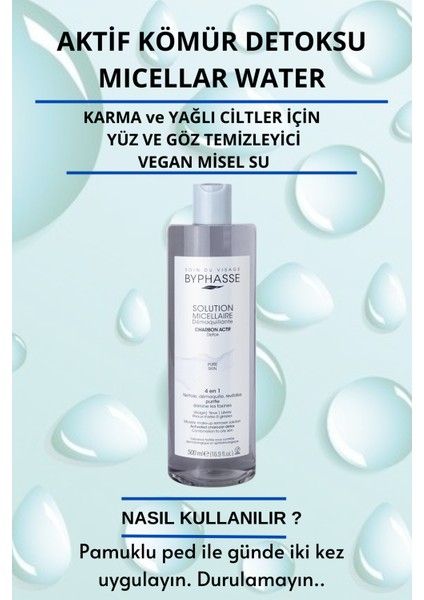 Micellar Yüz ve Makyaj Temizleyici Aktif Kömür Misel Su Karma ve Yağlı Ciltler 500ML