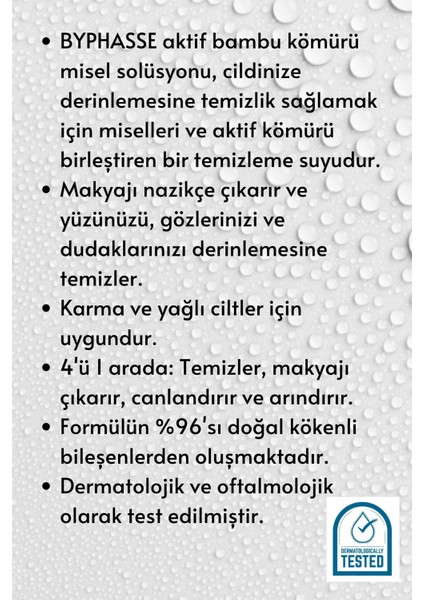 Micellar Yüz ve Makyaj Temizleyici Aktif Kömür Misel Su Karma ve Yağlı Ciltler 500ML