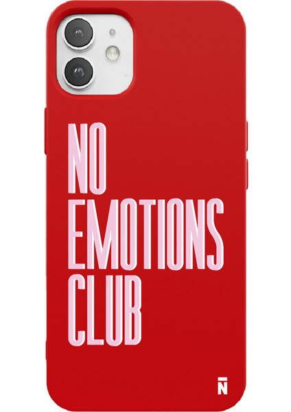 iPhone 12 Mini Silikon Özel Tasarım Yazılı Duygusuz No Emotions Club Kırmızı Renkli Telefon Kılıfı
