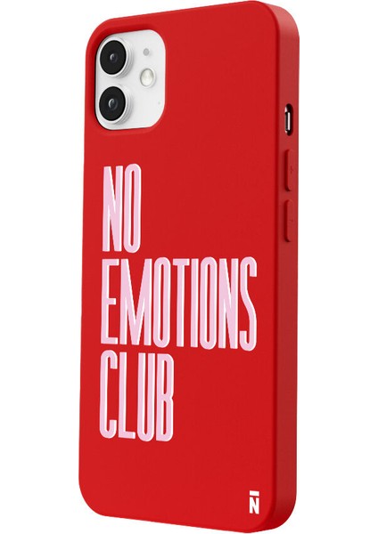 iPhone 12 Mini Silikon Özel Tasarım Yazılı Duygusuz No Emotions Club Kırmızı Renkli Telefon Kılıfı