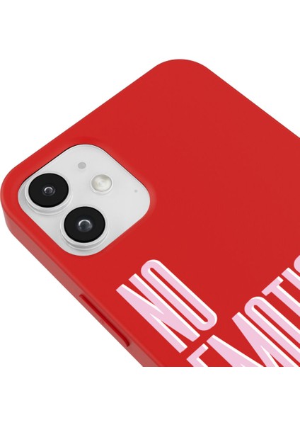 iPhone 12 Mini Silikon Özel Tasarım Yazılı Duygusuz No Emotions Club Kırmızı Renkli Telefon Kılıfı