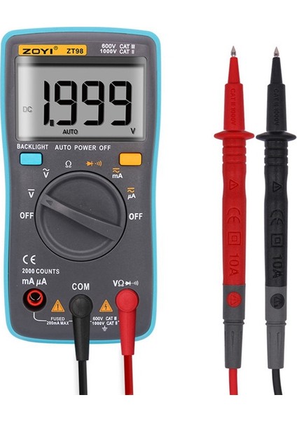 Zoyı ZT98 Dijital Multimetre 2000 Sayım Otomatik Rang Ac/dc Ampermetre Gerilim Ölçer Voltmetre Ohm Mini Cep Ölçer (Yurt Dışından)