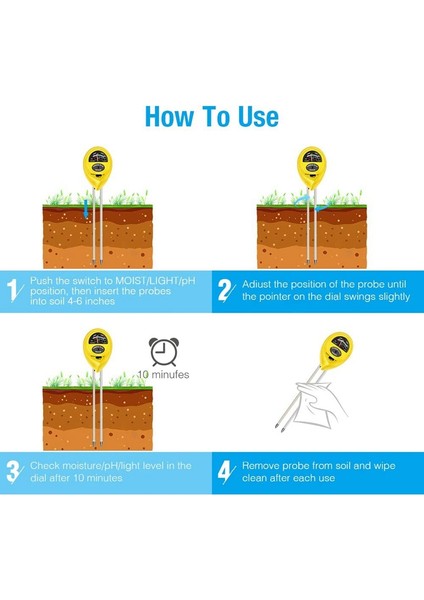 Betty Becky Toprak Ph Ölçer, Nemli 3'ü 1 Arada Toprak Test Cihazı Kitleri, Nem Ölçer ve Su Monitörü, Bahçe, Çiftlik, Çim Için Işık ve Ph Testi (Yurt Dışından)