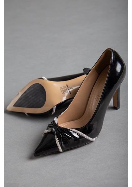 Rugan İnce Topuk Taşlı Siyah Kadın Stiletto modelleri