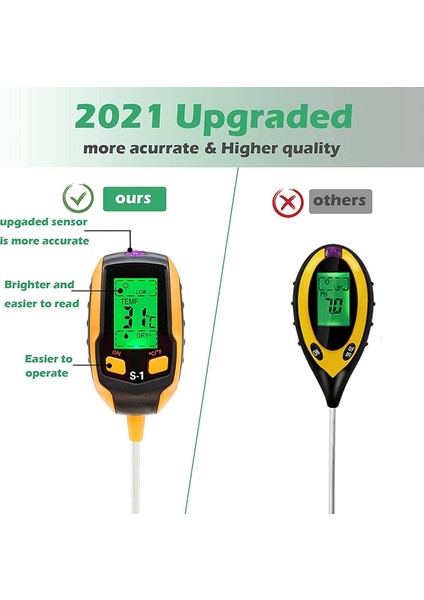 Yükseltilmiş Toprak Ph Ölçer, 4'ü 1 Arada Toprak Test Cihazı Nemi, Dijital Bitki Termometre Testi, Nem Ölçer Işığı ve Ph Test Cihazı (Yurt Dışından) fiyatları