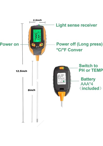 Yükseltilmiş Toprak Ph Ölçer, 4'ü 1 Arada Toprak Test Cihazı Nemi, Dijital Bitki Termometre Testi, Nem Ölçer Işığı ve Ph Test Cihazı (Yurt Dışından) modelleri