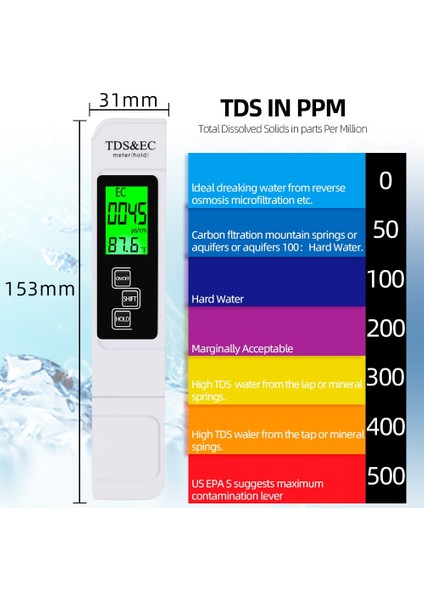 In1 Tds/sıcaklık/ec Metre Tds&ec Test Cihazı 0-9990PPM Iletkenlik Su Kalitesi Monitörü Saflık Ölçüm Aracı Havuz Için 20% Kapalı (Yurt Dışından) modelleri