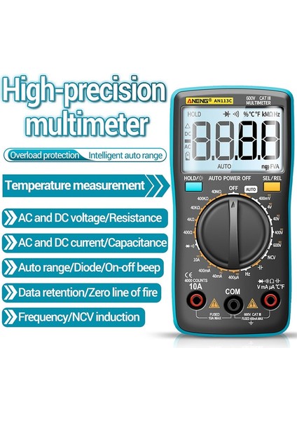 Zoroom Aneng AN113C Dijital Multimetre 4000 Sayım True Rms LCD Ekran Ac ve Dc Test Cihazı Gerilim Voltmetre Ampermetre Voltmetre (Yurt Dışından)
