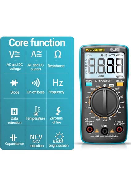 Zoroom Aneng AN113C Dijital Multimetre 4000 Sayım True Rms LCD Ekran Ac ve Dc Test Cihazı Gerilim Voltmetre Ampermetre Voltmetre (Yurt Dışından)