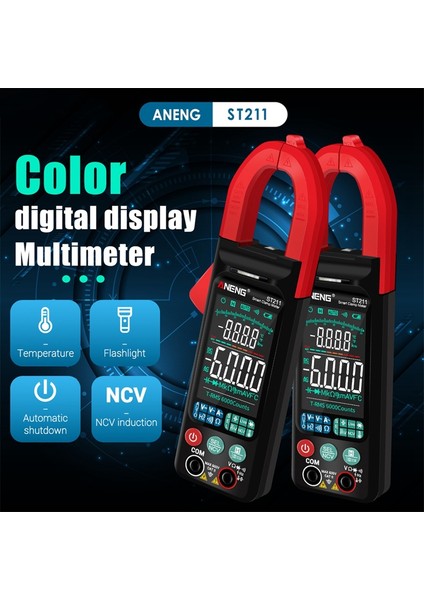 Aneng ST211 Dijital Pens Metre 6000 Sayım Multimetre Dc/ac Gerilim Akım Test Cihazı Araba Amp Hz Renkli Ekran Ncv Ohm Testi (Yurt Dışından)